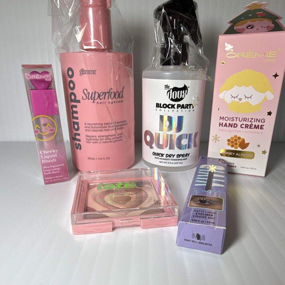 6pc Assorted Full Size Cruelty-Free Lot: Cheeky Blush, Lottie HL, NYX Lilac